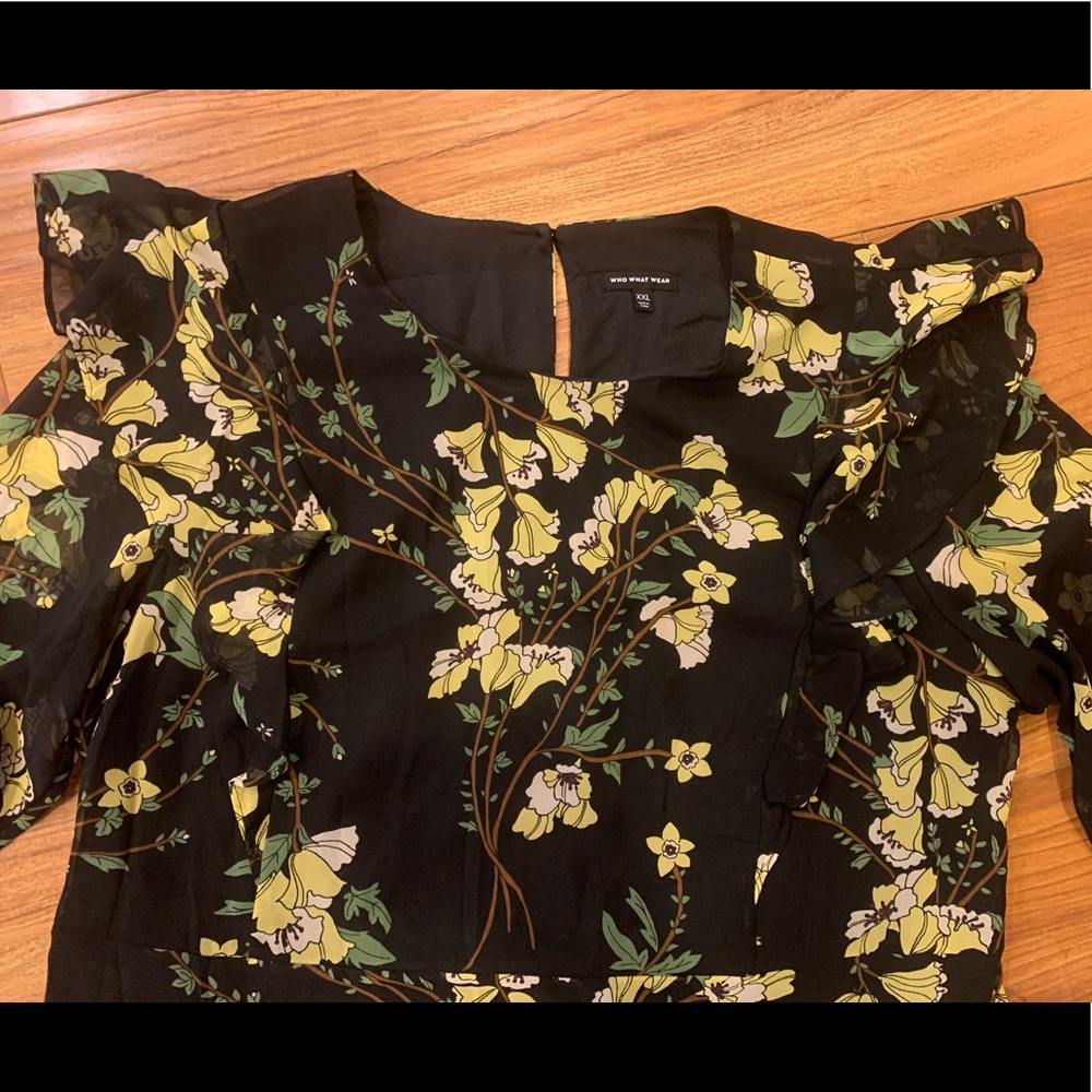 Black long sleeve floral print dress